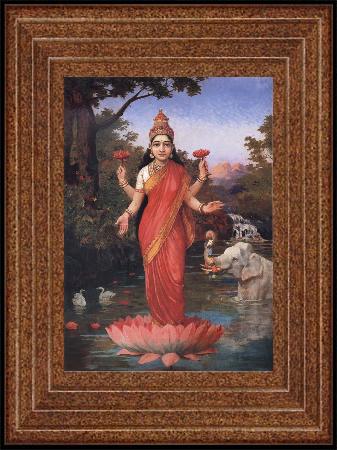 framed  Raja Ravi Varma Goddess Lakshmi, Ta3145-1